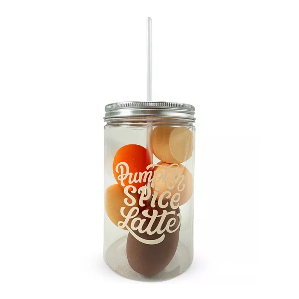 NEW Pumpkin Spice 6 Makeup Sponges with Cup and Straw